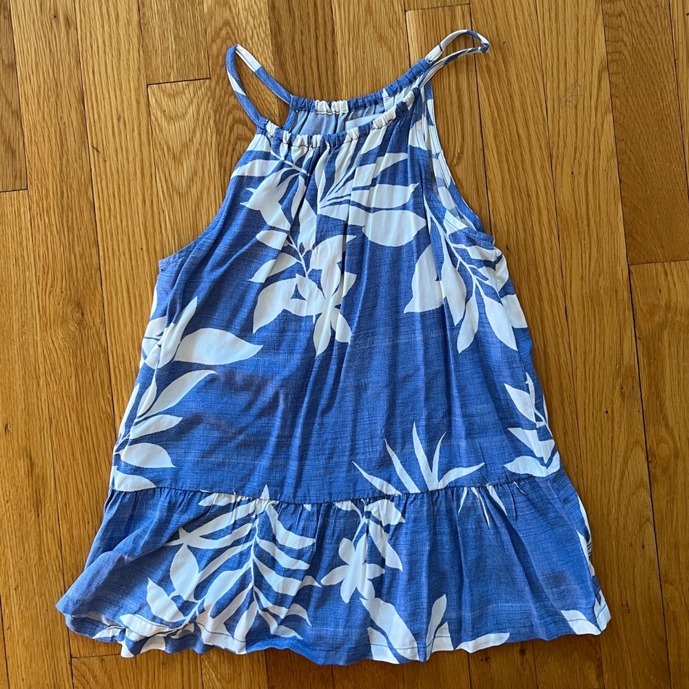 Old Navy Blue and White Floral Camisole Hawaiian Luau Look Girls 10-12